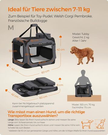 Клітка для собак Feandrea, переноска для собак, середнього розміру, сіра, 60 x 42 x 42 см