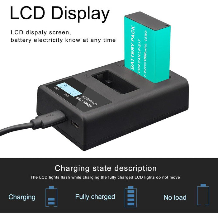 CITYORK 2 шт. акумулятори LP-E17 1800mAh + Dual USB зарядний пристрій для Canon EOS R10, R8, RP, R50, R100, 200D, 77D, 750D, 760D, 800D, 8000D, M3, M5, M6, Rebel SL2, SL3, T6i, T6s, T7i