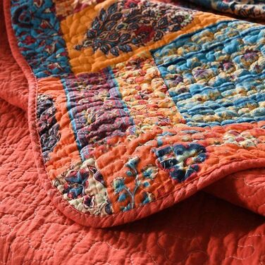 Покривало Qucover Shabby Chic 250x270 см, стьобане, бавовна, комплект з наволочками, патчворк у сільському стилі для двоспального ліжка