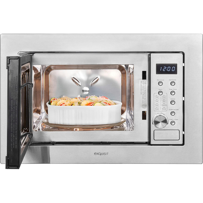 Вбудована мікрохвильова піч Exquisit EMW20-DG-020 Inox: 800 Вт, 1000 Вт гриль, 8 програм, діаметр підноса 27 см, нержавіюча сталь