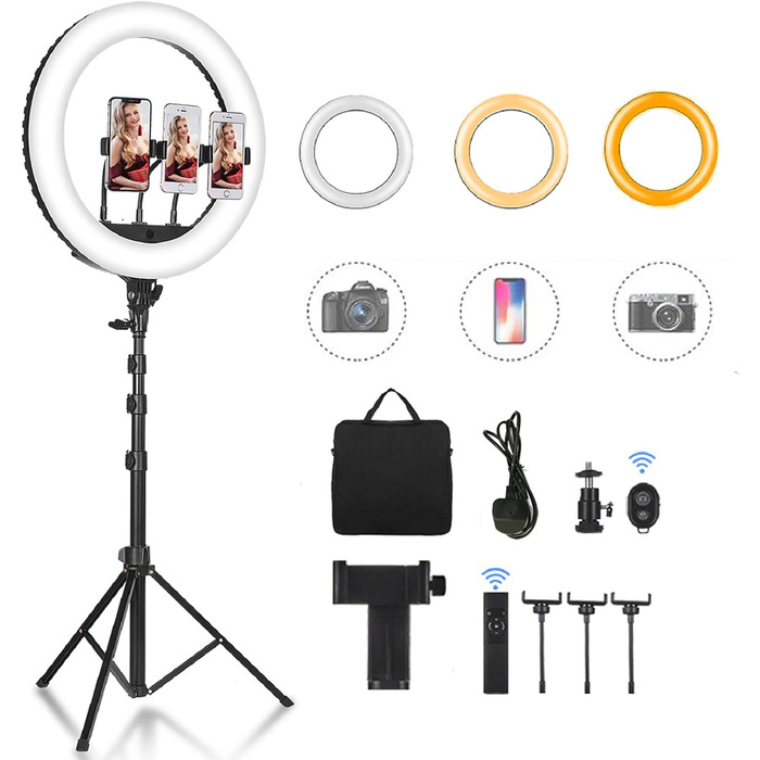 LED кільцева лампа CXYP 18 дюймів зі штативом, диммер, пульт дистанційного керування, для YouTube, TikTok, фото/відео, селфі, макіяж, Live-Stream, сумісна зі смартфонами