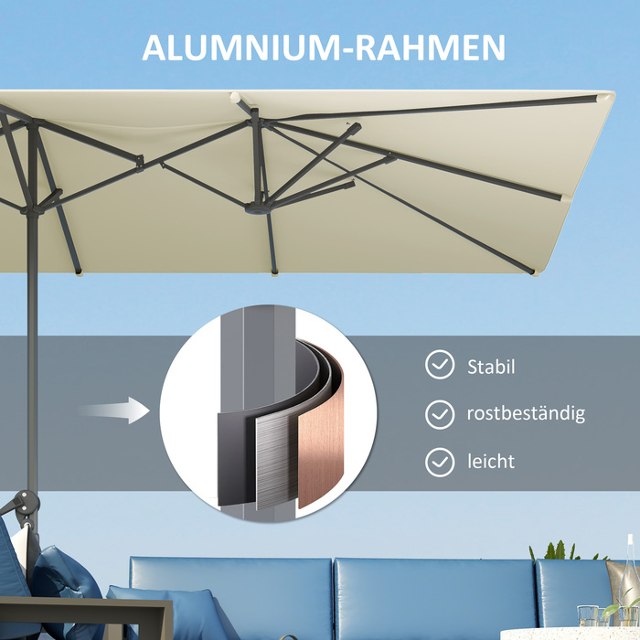Сонцезахисний парасолька Outsunny з ручним підйомником 451 x 264 см, сонцезахисний парасолька з захистом від УФ променів 50+, стійкий до вітру садовий парасолька для балкона, маркетний парасолька, захист від сонця для балкона, тераси, саду, кремово-білий 