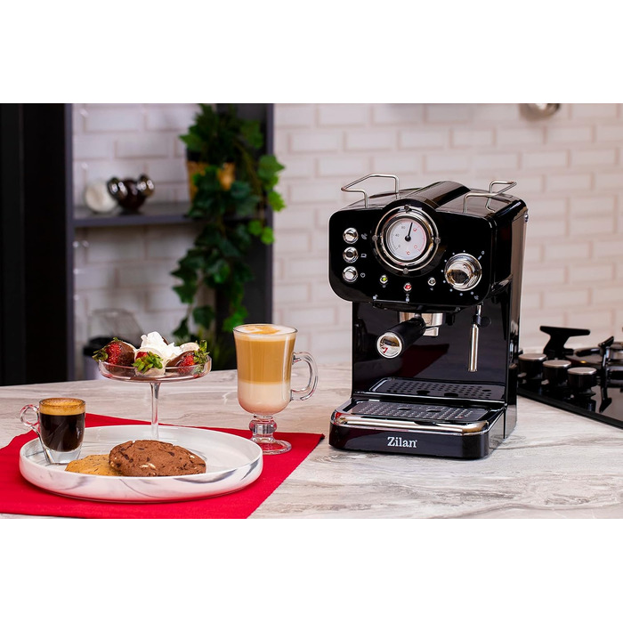 Zilan Espresso Machine with Milk Frother | Semi-Automatic Espresso Machine | Cappuccino Machine | Portafilter Coffee Machine | 1.25 L Water Tank | 15 bar | Retro Design