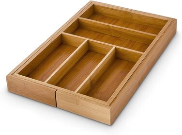 Relaxdays Cutlery Box Adjustable (H x W x D): approx. 5 x 48 x 46 cm. Bamboo drawer insert with 5 to 7 compartments as a cutlery insert and kitchen organizer, large cutlery tray for the drawer, natural.