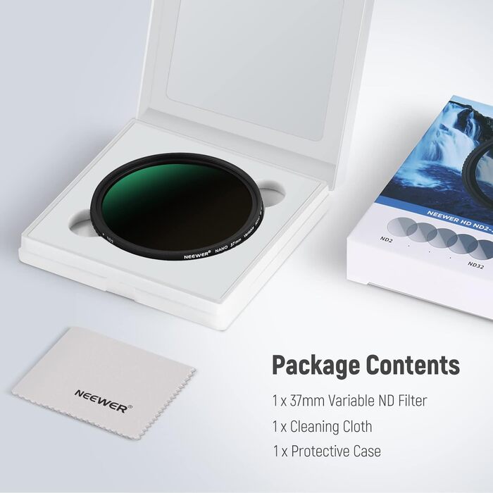 NEEWER Змінний ND-фільтр ND2-ND32 (1-5 ступенів затемнення) для камери, 37mm, HD скло, водонепроникний, стійкий до подряпин