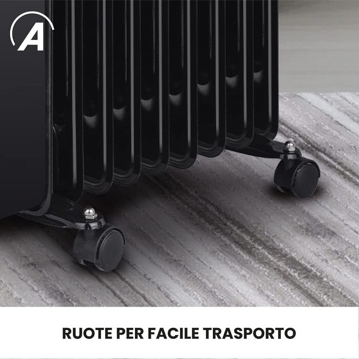 Електричний масляний радіатор Ardes AR4R09BTTE 9TT з таймером, 3 режими, турбовентиляція, на колесах, 2500 Вт, чорний та срібний