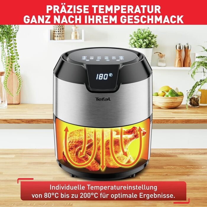 Аерофритюрниця Tefal Easy Fry Deluxe XL EY401D, 1500 Вт, 4,2 л, 8 програм, цифровий дисплей, енергозберігаюча, без олії, нержавіюча сталь
