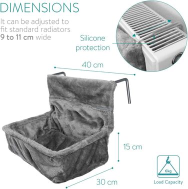 Navaris Cat Bed Heater - Heating Lounger for Cats - Cat Heating Lounger - Cat Bed with Heater - Heated Cat Basket - For Cats up to 15 kg - Heated Cat Hammock - (Gray)