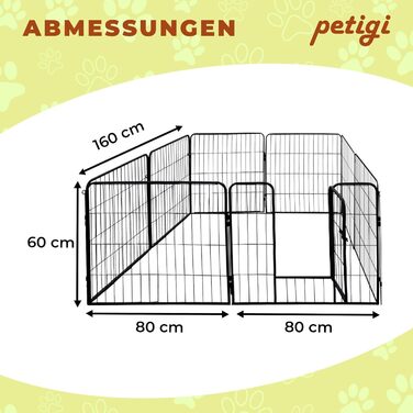 Вольєр для цуценят Petigi, розкладний, сталевий, з порошковим покриттям, розмір 80x60 см, сітка 47 мм
