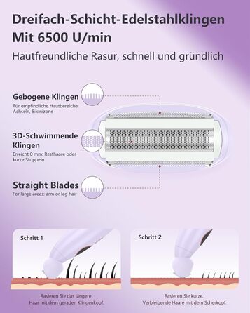 Електричний жіночий тример 3-в-1 для тіла, обличчя, Bikinizone, ніг, USB-зарядка, водонепроникний IPX7, білий (фіолетовий)