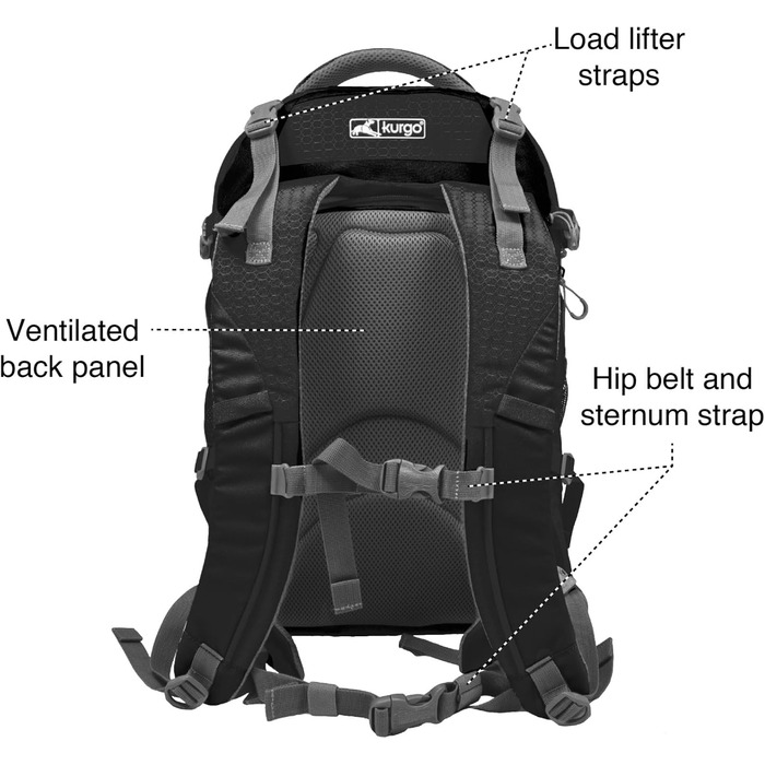 Рюкзак для собак Kurgo G-Train, чорний, до 11 кг, 33 x 53 x 25 см, з відділенням для тварин та тримачами для пляшок