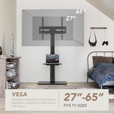 Adjustable Swivel TV Floor Stand for 27-65 inch Flat & Curved TVs - Universal White TV Stand (Supports up to 35kg)
