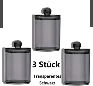 Організатор для ватних паличок та дисків: набір з 3 шт. Чорний акриловий контейнер з кришкою для ванної, спальні, вітальні