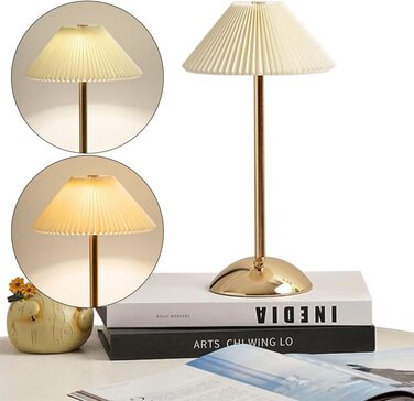 Світлодіодна настільна лампа Starnearby бездротова, з сенсорним димером, акумуляторна, 3 режими освітлення, вінтажний плетений металевий дизайн, для спальні, офісу, тумбочки (Бежева + Золота основа)