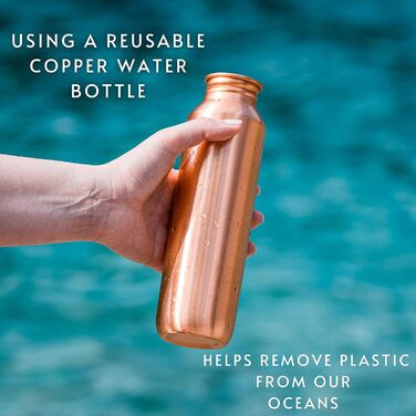 Copper Drinking Bottle, approx. 500 ml, modern vintage design, Ayurvedic copper vessel, drink more water, reduce your sugar intake, and enjoy the health benefits immediately.