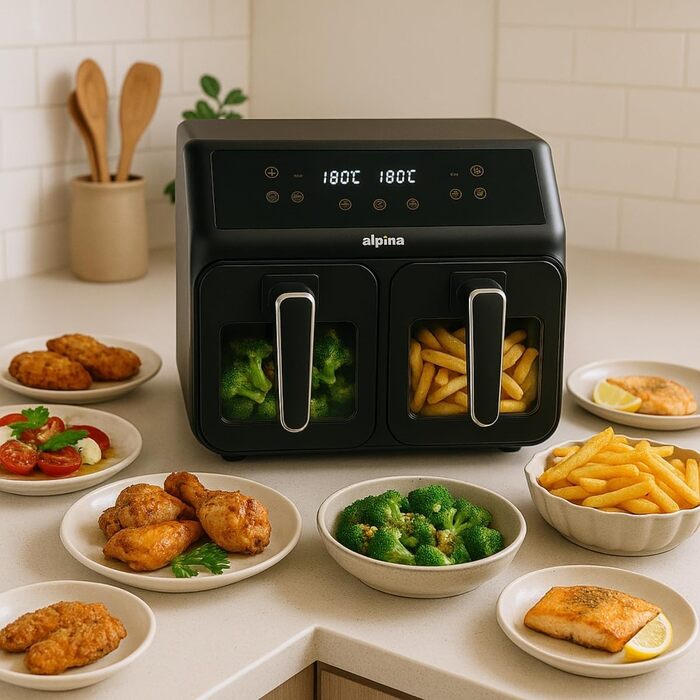Фритюрниця Alpina Heißluft XXL: Air Fryer для 4-6 осіб, 1800W, 8L, 80-200°C, таймер 2 години, цифровий дисплей