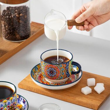 Набір чашок для еспресо Vancasso 4 шт., 150 мл SIMI з підставками та стійкою, керамічні, для капучино, еспресо, лате