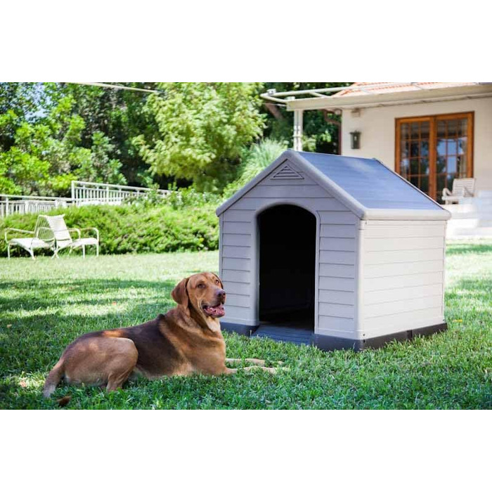 CURVER Dog House - Gray, Waterproof & UV Resistant - Recycled PVC - Large Dog Size - 95x99x99cm