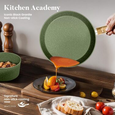 Набір посуду Kitchen Academy Granite 12 предметів для індукції, антипригарне покриття, без PFOA/PFOS, зелений