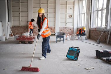 MEDION E66877 Радіо для будівельних майданчиків DAB+ Bluetooth з LED-ліхтарем (IP44, акумулятор/мережа, вертикальне) блакитне