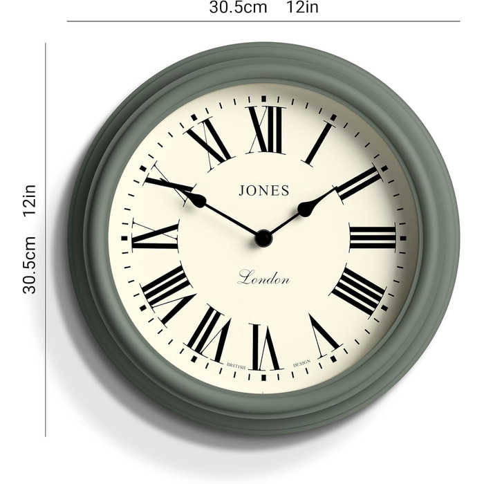 JONES CLOCKS® Venetian Wall Clock | Classic Round | 30cm | Green | Roman Numerals | Traditional design ideal for kitchen, living room, or bedroom