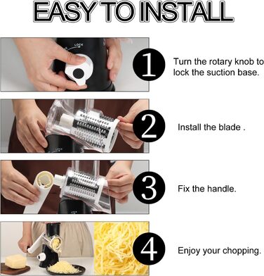 Ручна тертка Ourokhome Rotary: тертка для сиру, овочів, горіхів, картоплі, моркви (3 леза, чорний)