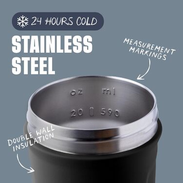 BlenderBottle Strada - Термофляга/Шейкер для протеїну з нержавіючої сталі, 710 мл, чорний. Подвійні стінки, вакуумна ізоляція, без BPA