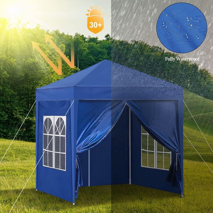 CLIPOP Pop Up Pavilion 3 x 3 m, Outdoor Folding Pavilion with 4 Side Walls and Carry Bag, UV Protection Garden Pavilion for Wedding, Outdoors, Camping, Beach