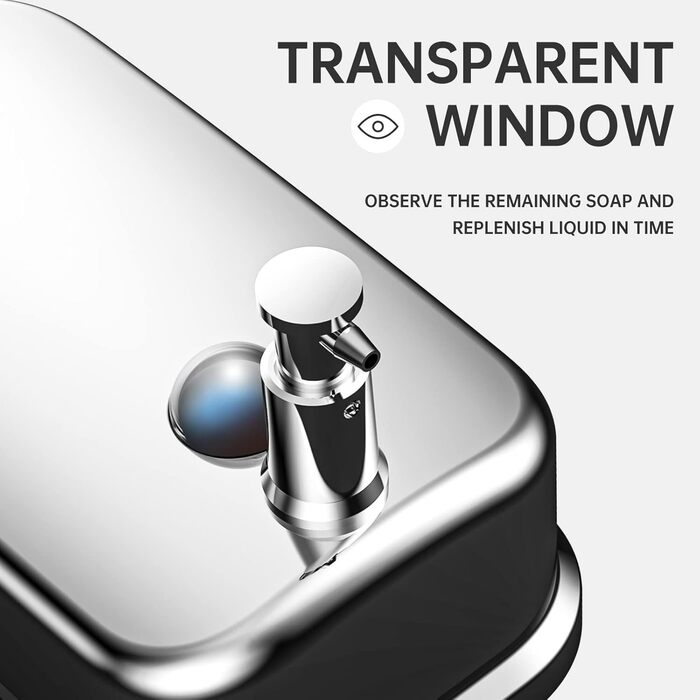Stainless Steel Wall Mounted Soap Dispenser - 800ml Capacity - Hygienic Push Button - Rustproof & Leakproof