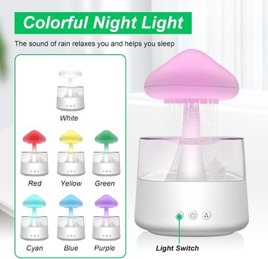 Увлажнитель воздуха Rain-Cloud, 450 мл, 7 цветов, LED-лампа, диффузор аромату, нано-туман, гриб для дитячої кімнати, спальні, дому, офісу (білий)