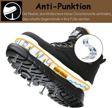 Зимові робочі черевики для чоловіків та жінок. Водонепроникні, з металевим носком, легкі, теплі, чорні. Безпечні черевики з антиковзкою підошвою. Розмір 42 EU