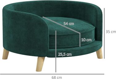 Диван для собак PawHut, м'який диванчик для домашніх тварин з велюровою оббивкою, лежанка для котів та собак, зелений, 68 x 68 x 35 см