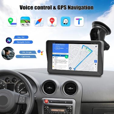 Автомобільна навігація CAMECHO 2025 з 7'' HD дисплеєм, бездротовим CarPlay та Android Auto, Bluetooth, FM-трансмітером, AirPlay, AUX, кріпленням на панель, камерою заднього виду, 64ГБ TF-карта