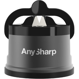 Механічна точилка для ножів AnySharp Pro, метал, PowerGrip, для всіх кухонних ножів, підходить для загартованої сталі та з хвилястою кромкою, світова якість, колір гангметал