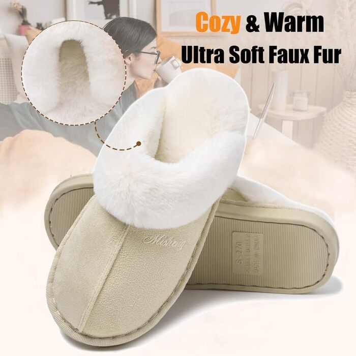 Зимові домашні тапочки для жінок та чоловіків з штучного хутра - теплі, м'які, з антиковзким покриттям (38.5/40 EU, пісок)