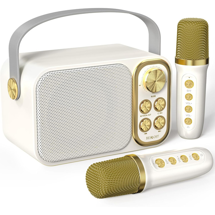 Караоке машина з 2 мікрофонами, портативна Bluetooth колонка для дітей та дорослих, 7 звукових ефектів, ідеальна для вечірок та свят (біла)