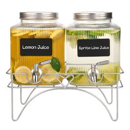 2 шт. диспенсер для напоїв на 4.5 л зі скляним краном, широка горловина, диспенсер для напоїв, підставка та нержавіюча сталь - для вечірок, коктейлів, соку, води та напоїв 4.5 л, 2 шт.