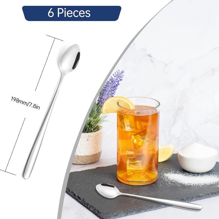Набір ложок для лате макіато, 6 шт., 19.8 см, з нержавіючої сталі. Ідеально для кави, коктейлів, десертів та молочних напоїв