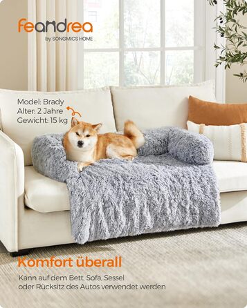 Ліжко для собак Feandrea FluffyHug, м'яка подушка-софа, захист дивану, XL, 110 x 95 x 18 см, сірий Ombré
