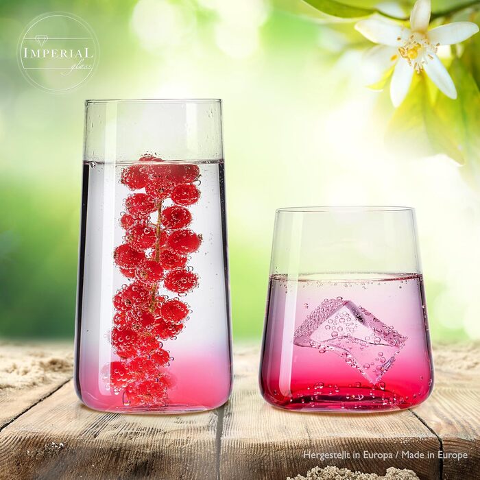 IMPERIAL Glass Drinking Glasses Set - 450ml & 550ml, 12-Piece - Water Glasses, Juice Glasses, Highball Glasses, Cocktail Glasses