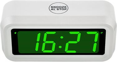 Цифровий годинник-будильник Timegyro з LED дисплеєм, на батарейках, для подорожей, настільний, 3 рівні яскравості, великий LED дисплей 1.2' для спальні, вітальні, чорно-білий (біло-зелений)
