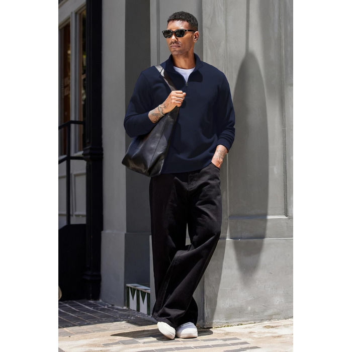 Світшот PINSPARK чоловічий з ¼ блискавкою, довгим рукавом, без капюшона, темно-синій (Navy Blau), 3XL