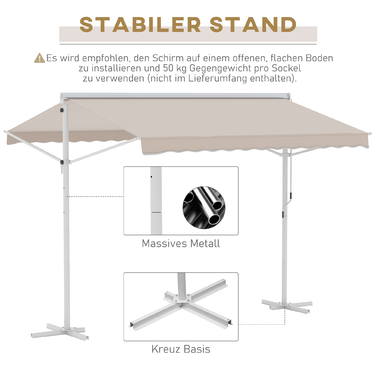 Outsunny Standmarkise Gartenmarkise 3x3m with Folding Arm and Crank, Beige, Ideal for Patio & Garden