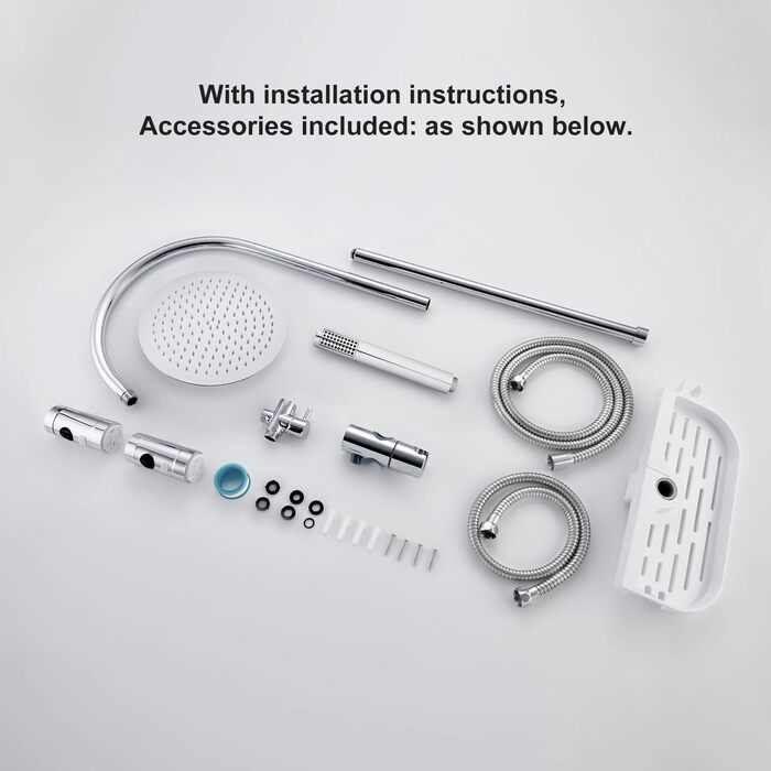 Gorch Rain Shower System with Shelf, Shower Set without Shower Faucet (20x20cm) (UYT-D20CP-Shelf, Chrome)