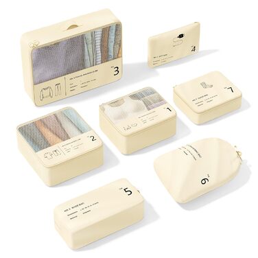 Органайзер для валізи Yomisee, набір 7 шт. - сумка-органайзер для подорожей, бежевий