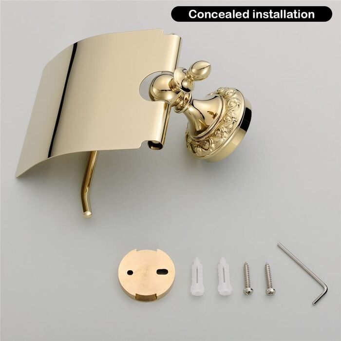 CASEWIND Toilet Paper Holder Gold, Wall Mounted Toilet Paper Holder, Wall WC Paper Bracket with Cover Brass for Drilling