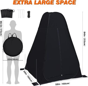 Намет для душу та туалету Pop Up для кемпінгу, 2-4 особи, армійсько-зелений (чорний)