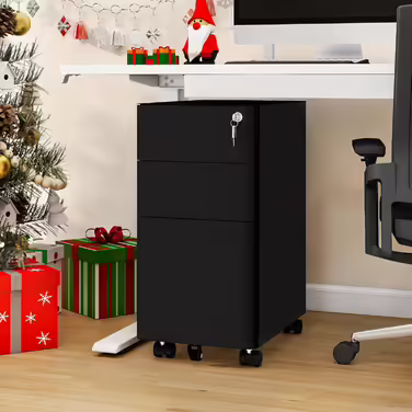 YITAHOME Rolling File Cabinet with 3 Drawers, Lockable Metal File Box for A4, Legal, Letter, Mobile Office Cabinet with Wheels for Home Office, Hanging File Storage, 45 x 30 x 61cm, Black