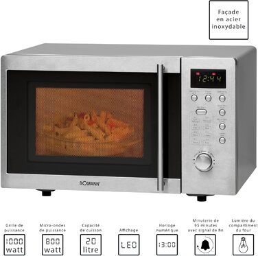Мікрохвильова піч Bomann® з грилем, 1000 Вт, вбудована, 20 л, 8 програм, з поворотним столом, MWG 2211 U CB