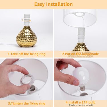 Лампа настільна Aigostar керамічна, вінтажна з абажуром з тканини, патрон E14, max.40W, сучасна, нічник для спальні, вітальні, офісу (без лампочки) - H235mm, золото - H23.5cm